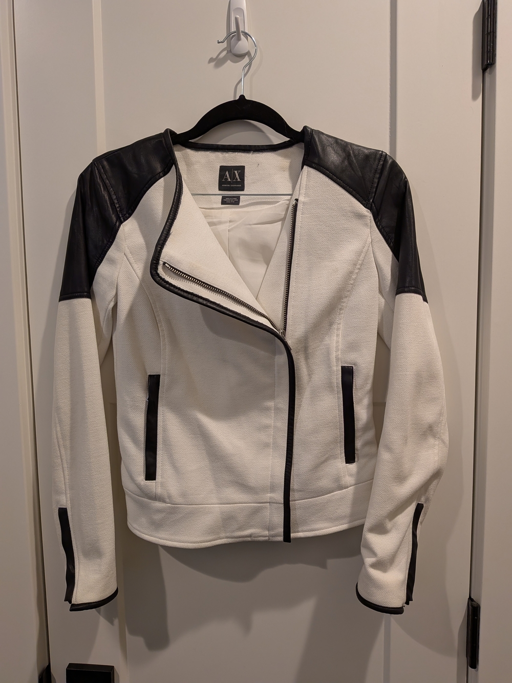 A/X Armani Exchange Women's White & Black Moto Jacket